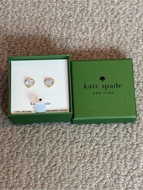 kate spade Gold Heart CZ Stud Earrings - Clear Crystals